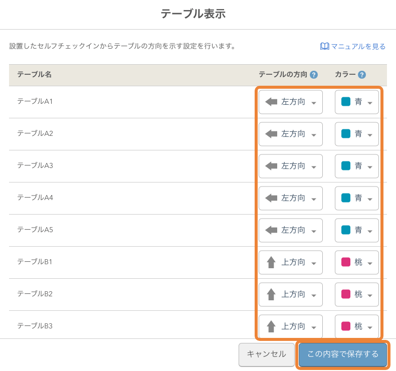 レストランボード セルフチェックイン テーブル表示