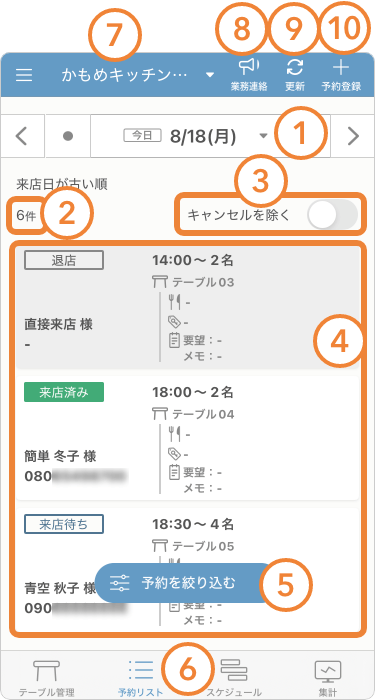 レストランボード 他店舗予約リスト
