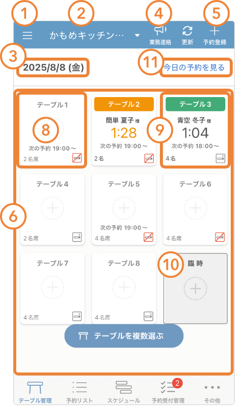 レストランボード iPhone テーブル管理